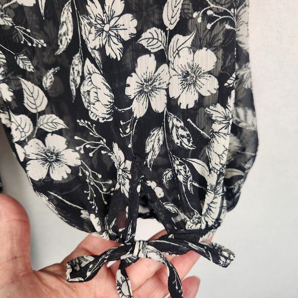 Topshop Dress Women’s Size 10 Black Floral Long Sleeve Mini Lined Sheer Boho EUC - Picture 6 of 16